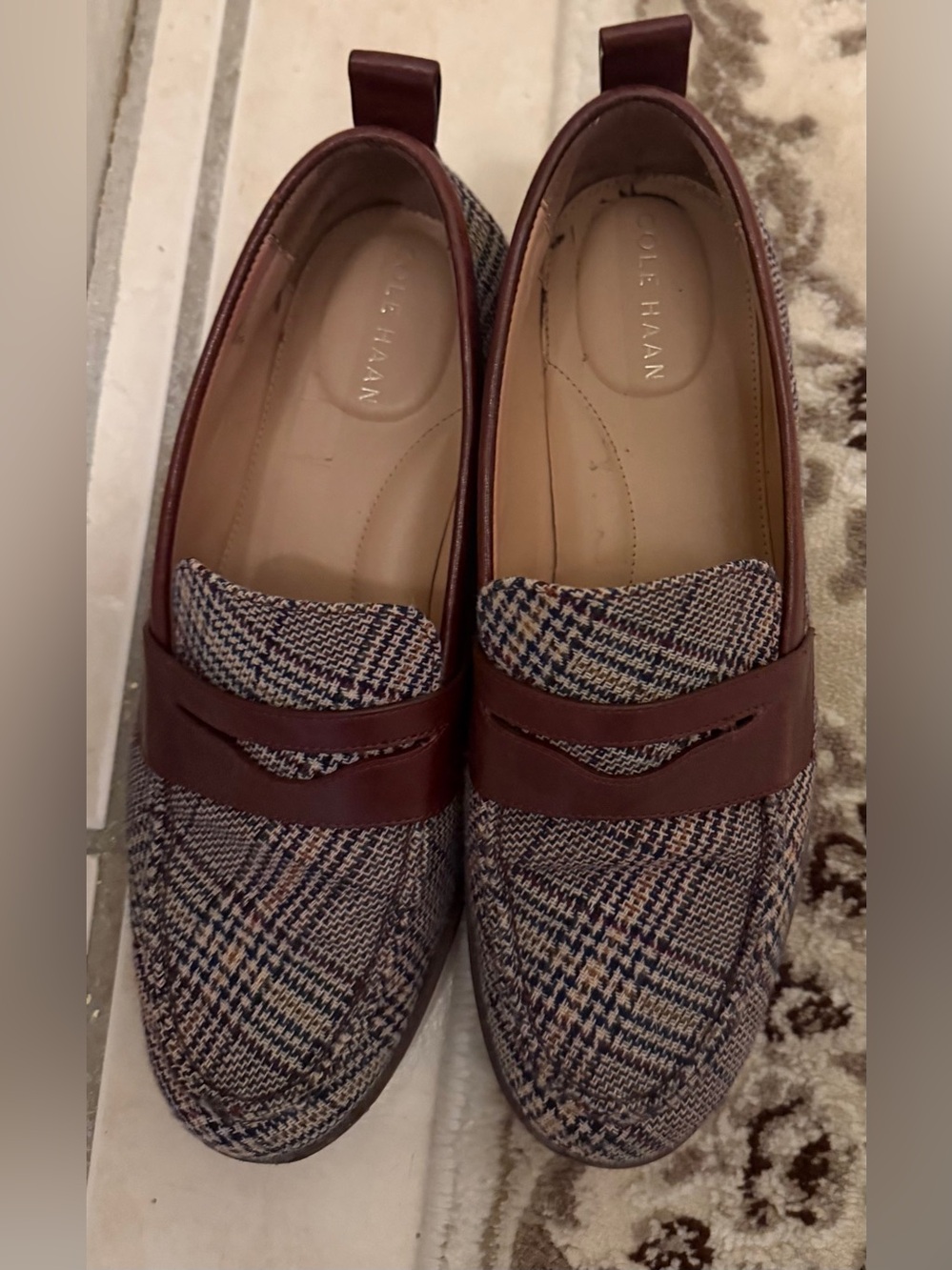 Cole Haan Plaid Loafers with Brown Leather Trim